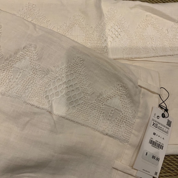 Zara ivory linen wide leg pants w beautiful lace overlay on sides, size xs nwt - Picture 2 of 2